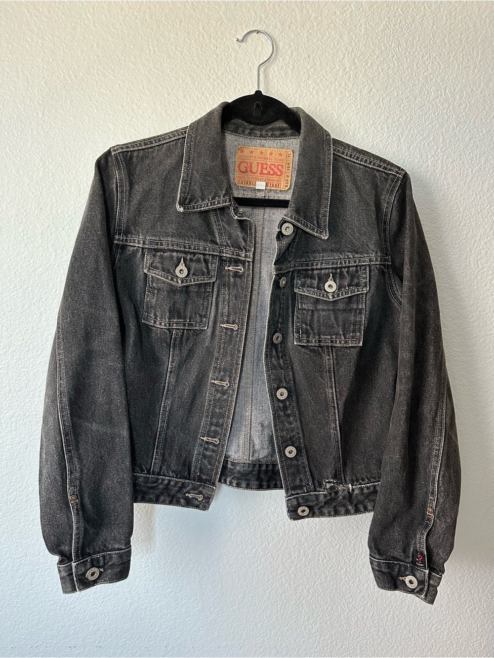 Guess Black Washed Denim Jean Trucker Jacket